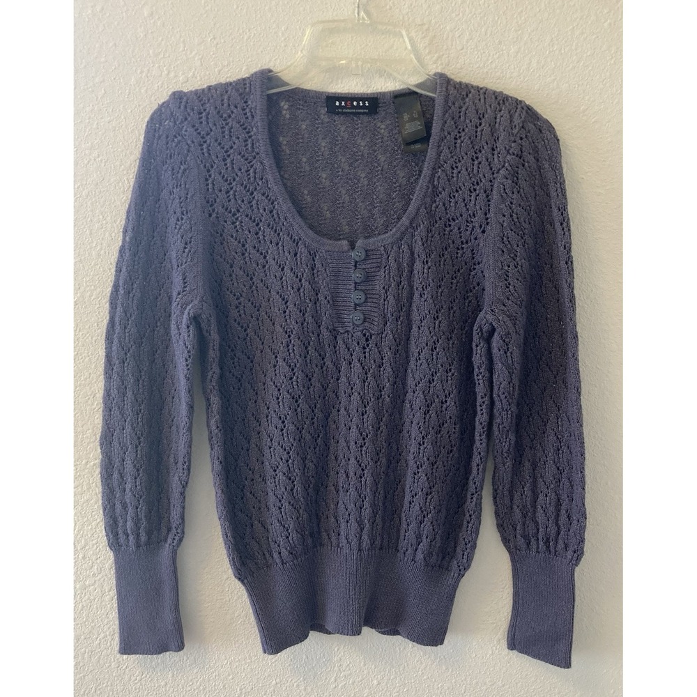 Vintage Y2K Axcess Sweater Women's XL Loose Knit Purpleish Blue Button Front